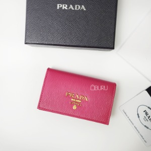 프라다 비텔로무브 똑딱이 카드 지갑 푸시아 핑크 클래식로고 1MC122