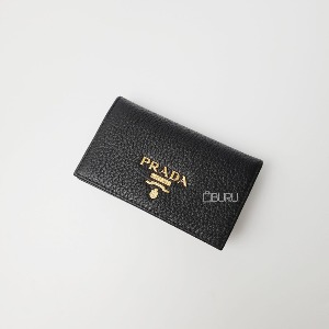 프라다 비텔로그레인 똑딱이 카드 지갑 블랙 클래식 로고 1MC122